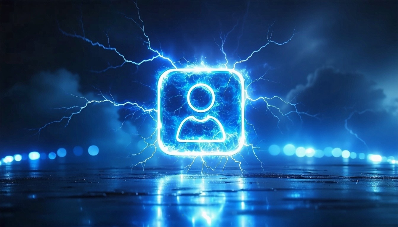 Create a futuristic scene of a glowing user icon floating in a vast digital space-1